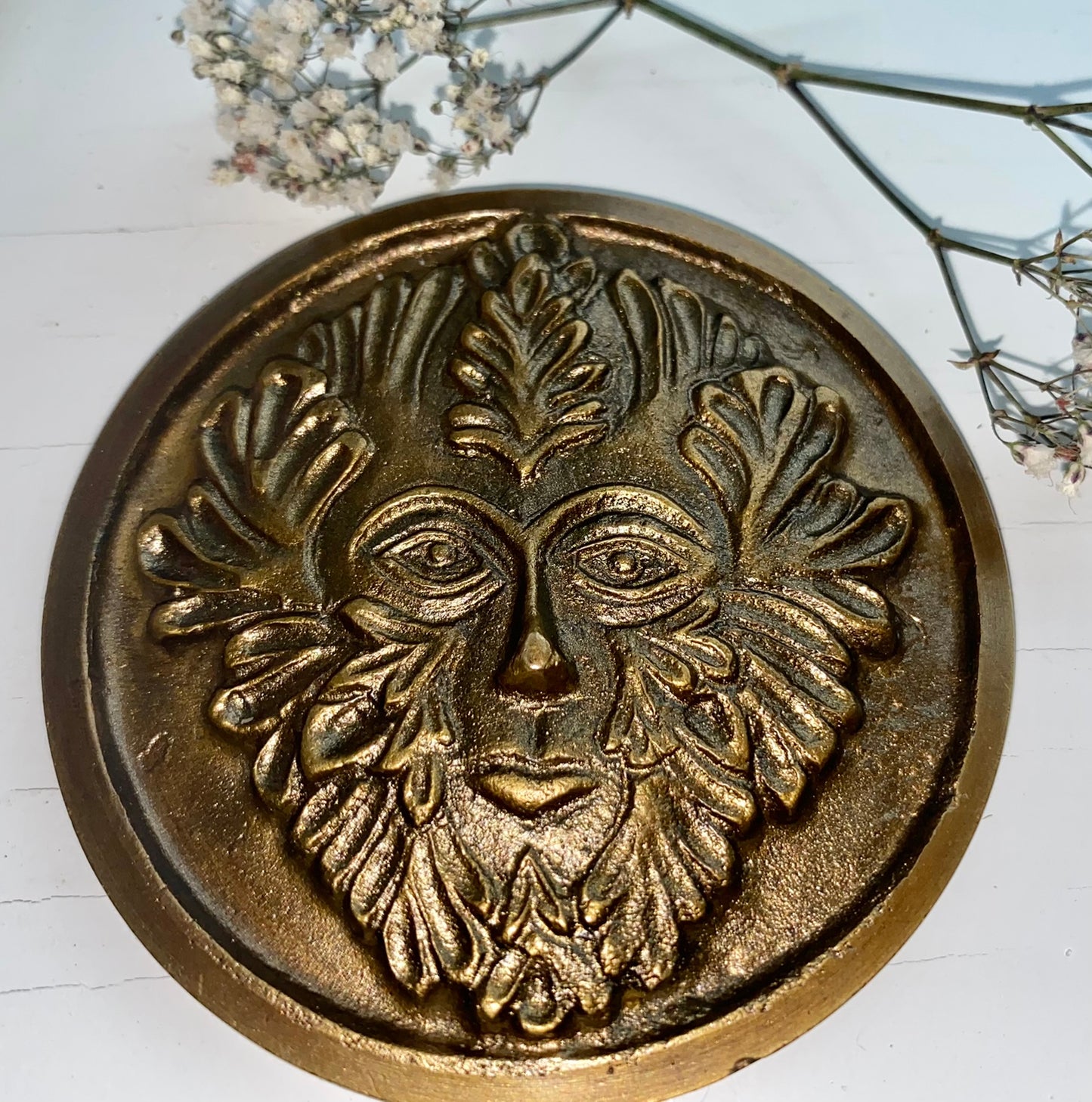 Solid Brass Green Man Plaque