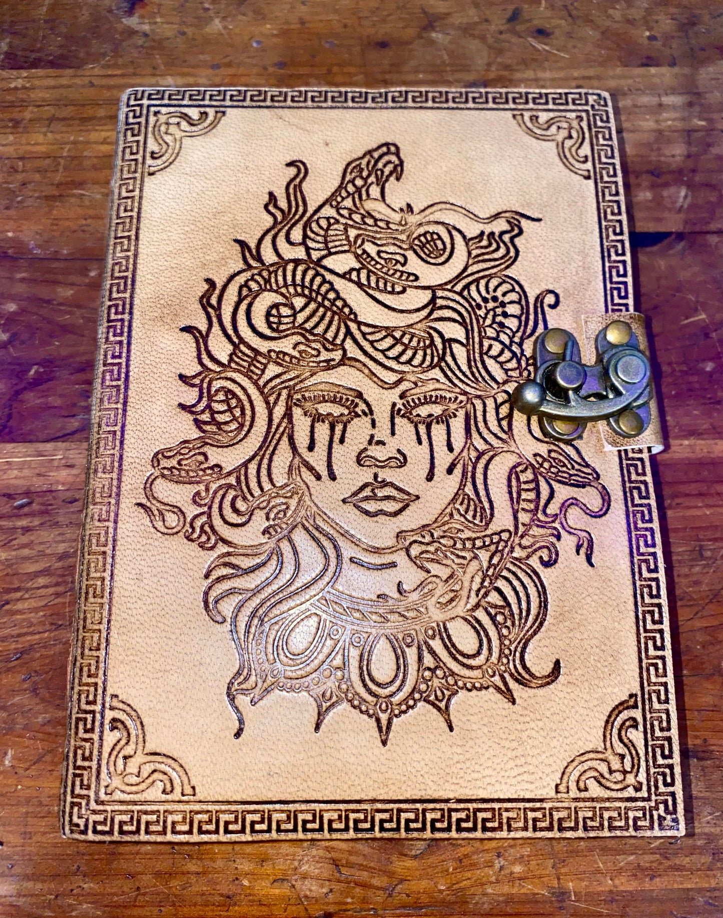 Medusa engraved leather journal
